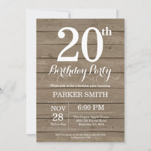 Invitation d'anniversaire rustique 20 ans
