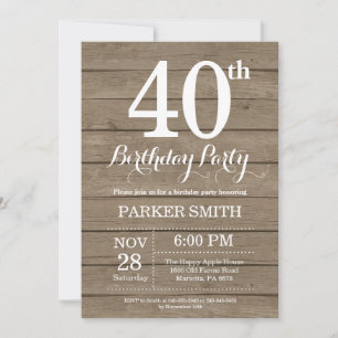 Invitation d'anniversaire rustique 40 ans