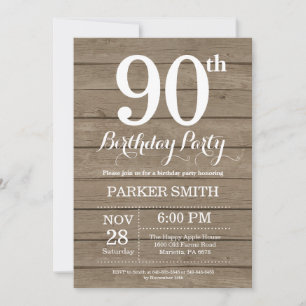 Invitation d'anniversaire rustique 90 ans