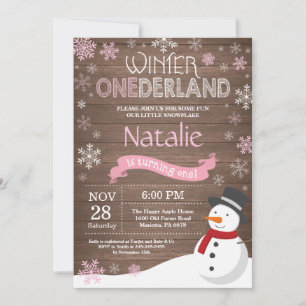 Invitation d'anniversaire rustique hiver Onederlan