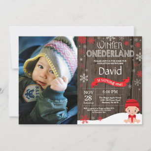 Invitation d'anniversaire rustique hiver Onederlan