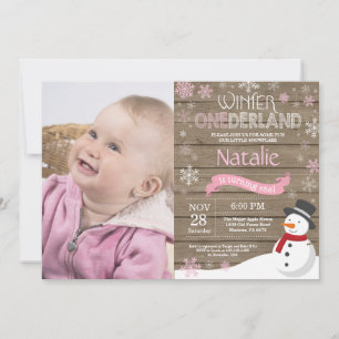 Invitation d'anniversaire rustique hiver Onederlan