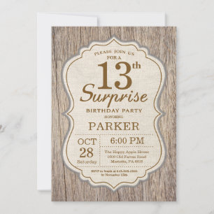 Invitation d'anniversaire Rustique Surprise 13 ans