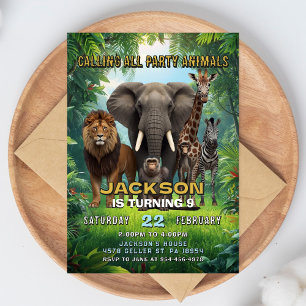 Invitation d'anniversaire Safari Fête d'animaux de
