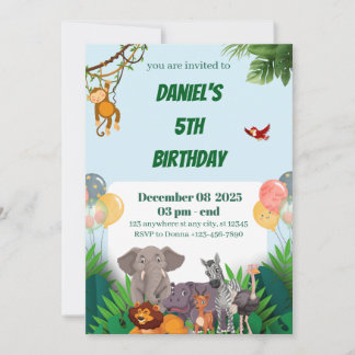 Invitation d'anniversaire Safari Jungle Animal pou