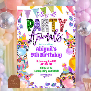 Invitation d'anniversaire Safari Paillettes Arc-en