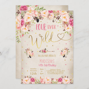 Invitation d'anniversaire sauvage Boho Four Ever W