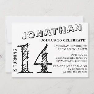 Invitation d'anniversaire simple en noir et blanc 