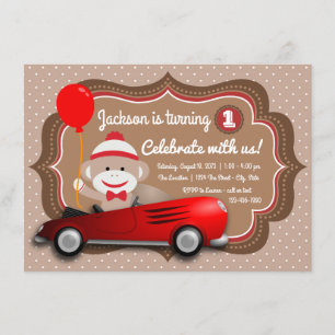Invitation d'anniversaire Singe Chaussette