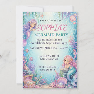 Invitation d'anniversaire Sirène