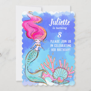 Invitation d'anniversaire Sirène et Coquillage à p