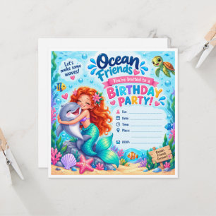 Invitation d'anniversaire Sirène et Dauphin Ocean