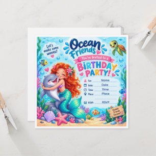 Invitation d'anniversaire Sirène et Dauphin Ocean