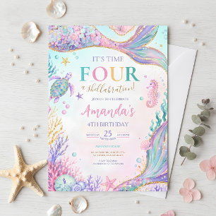 Invitation d'anniversaire Sirène Fille Aquarelle