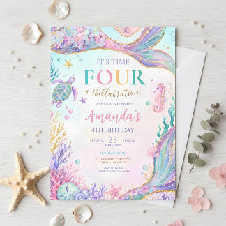 Invitation d'anniversaire Sirène Fille Aquarelle