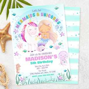 Invitation d'anniversaire Sirène & Licorne sous la