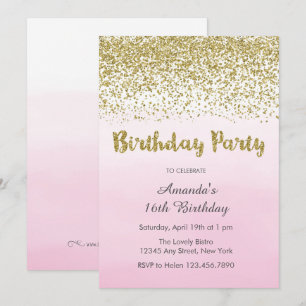 Invitation d'anniversaire Soft Rose et Gold