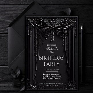 Invitation d'anniversaire sombre de luxe, Noir got