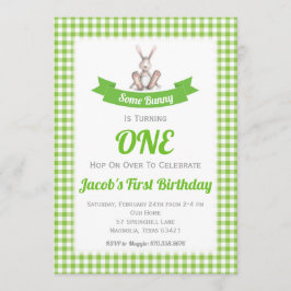 Invitation d'anniversaire Some Bunny Green Gingham