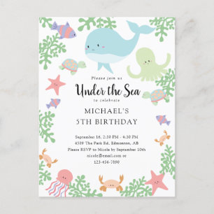 Invitation d'anniversaire sous la mer baleine océa