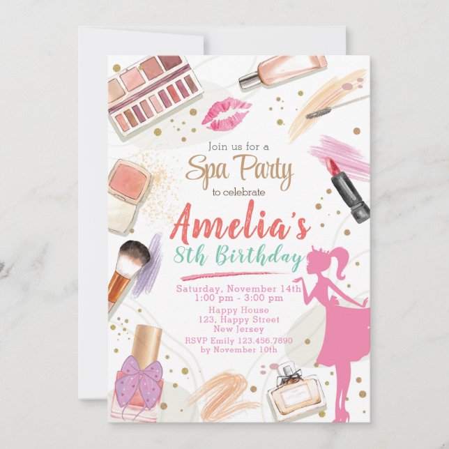 Invitation d'anniversaire spa. Anniversaire de maq (Devant)