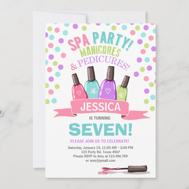 Invitation d'anniversaire spa Manicures Salon rose (Devant)