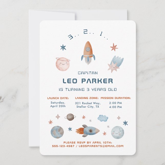 Invitation d'anniversaire spatial - Galaxy Rocket  (Devant)