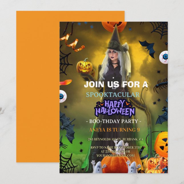 Invitation d'anniversaire Spooktacular Halloween (Devant / Derrière)