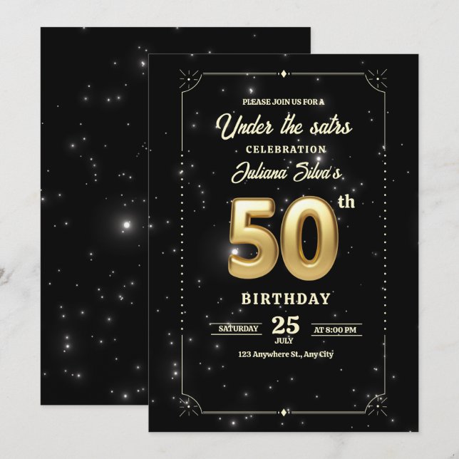 Invitation d'anniversaire Starry Night, 50e annive (Devant / Derrière)