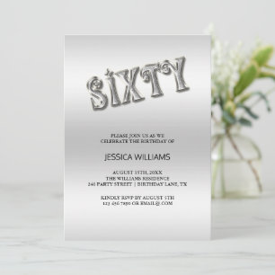 Invitation d'anniversaire stylé "Sixty" en argent