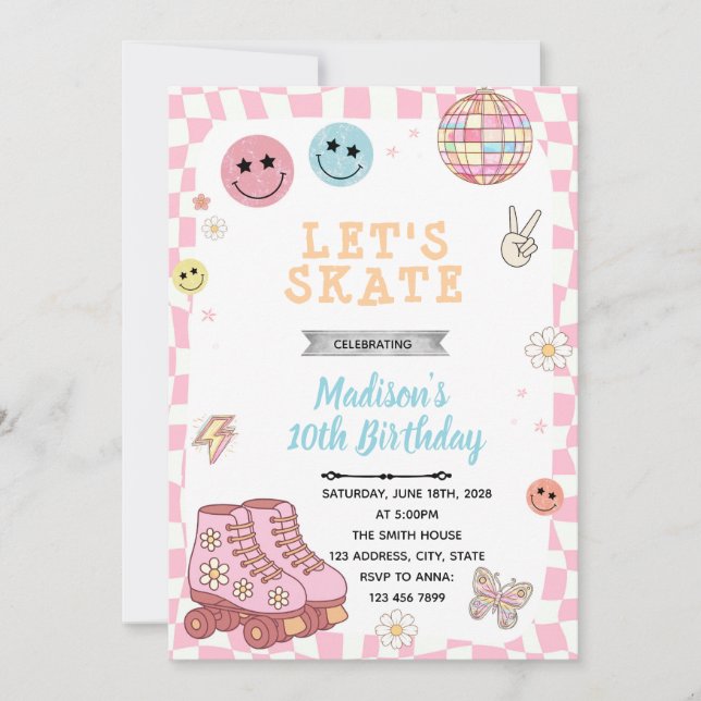 Invitation d'anniversaire super de roller skate (Devant)