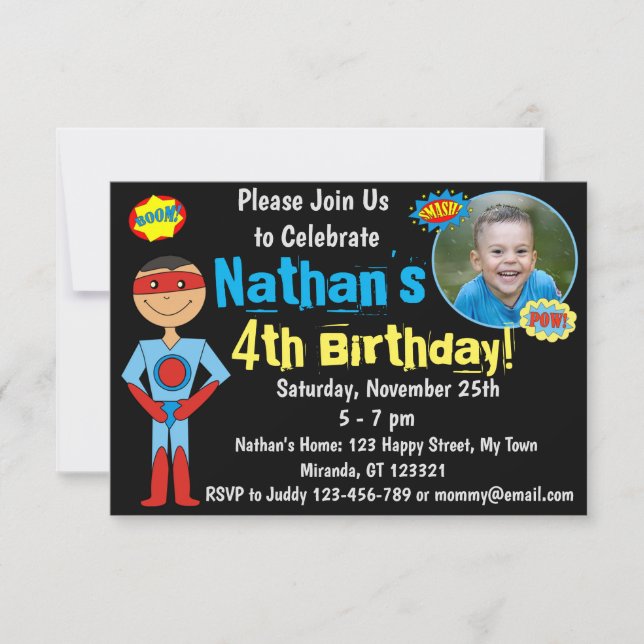 Invitation d'anniversaire Superhero (Devant)