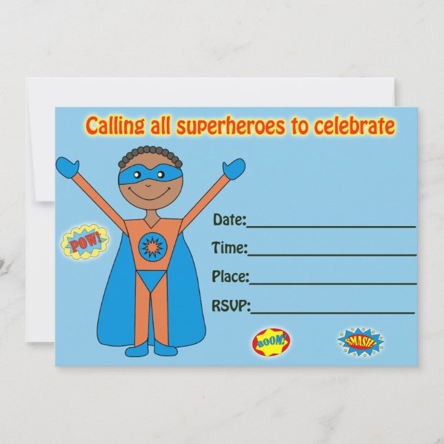 Invitation d'anniversaire Superhero remplir vide (Devant)