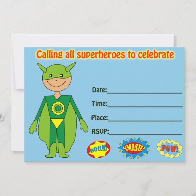 Invitation d'anniversaire Superhero remplir vide (Devant)
