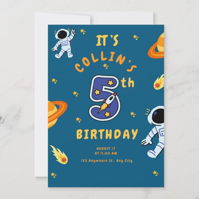 Invitation d'anniversaire sur le thème de l'espace (Devant)