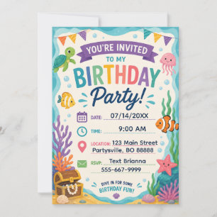 Invitation d'anniversaire sur le thème de l'océan 