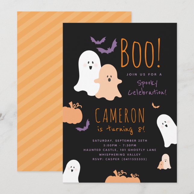 Invitation d'anniversaire sur le thème d'Halloween (Devant / Derrière)