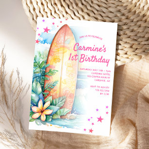 Invitation d'anniversaire sur planche de surf Fête