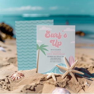 Invitation d'anniversaire Surfs Up Pink Beach