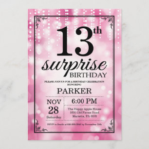 Invitation d'anniversaire surprise 13 ans paillett