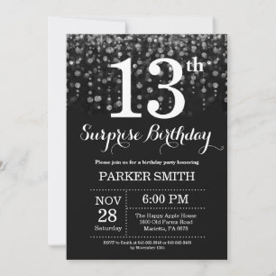 Invitation d'anniversaire surprise 13 ans paillett