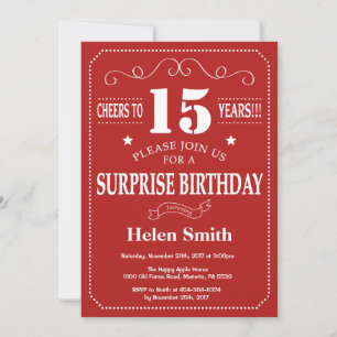 Invitation d'anniversaire surprise 15 ans rouge et