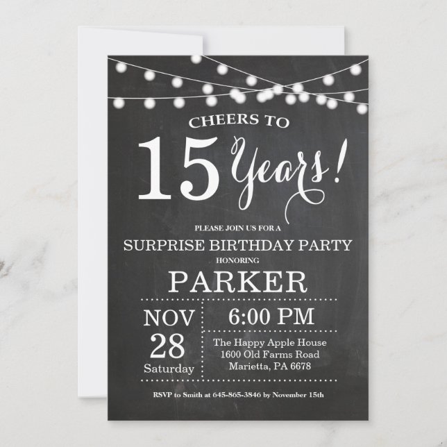 Invitation d'anniversaire surprise 15 ans tableau  (Devant)