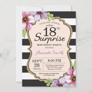 Invitation d'anniversaire surprise 18 ans femmes f