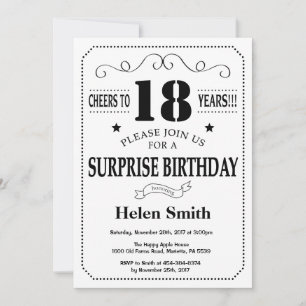 Invitation d'anniversaire surprise 18 ans noir et 