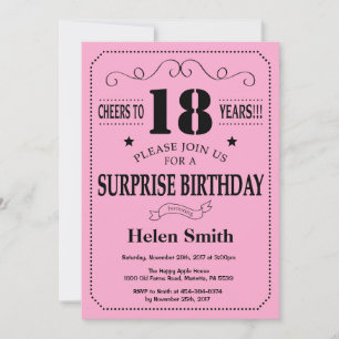 Invitation d'anniversaire surprise 18 ans Noir et 