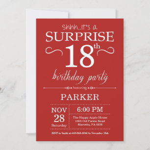 Invitation d'anniversaire surprise 18 ans Rouge