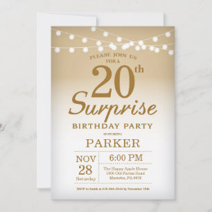 Invitation d'anniversaire surprise 20 ans en or