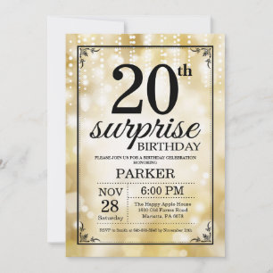 Invitation d'anniversaire surprise 20 ans paillett