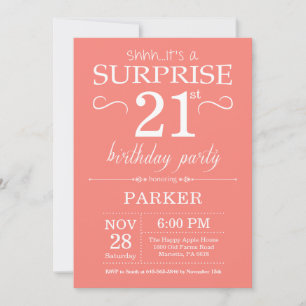 Invitation d'anniversaire surprise 21 ans Corail